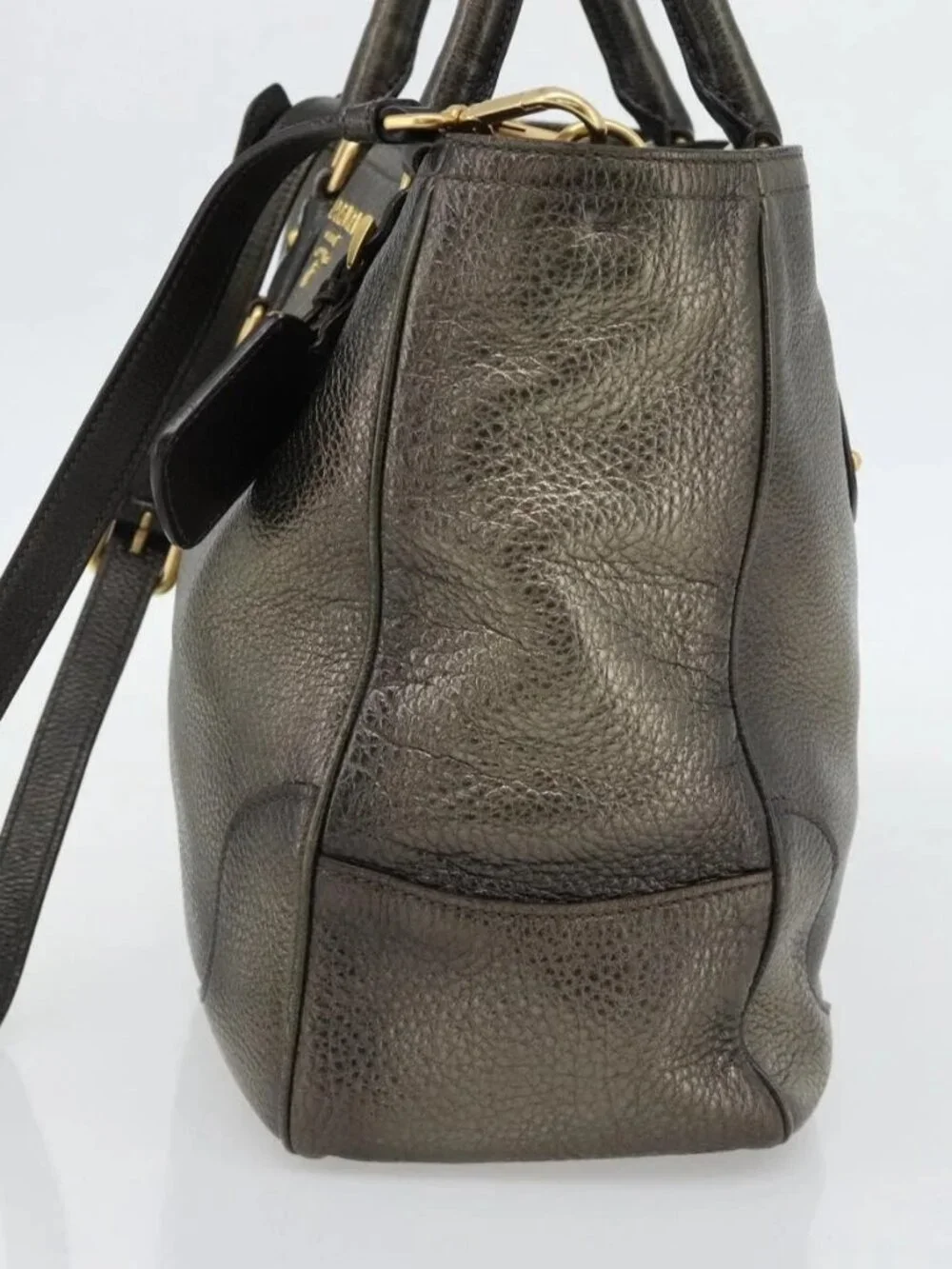 PRADA Tote Bag Leather 2way Gold Auth
